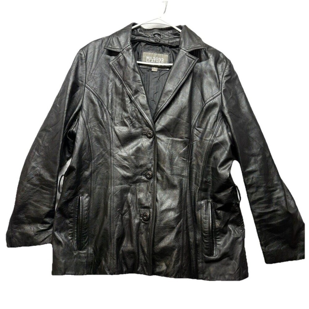 Wilsons Women's XL Black Leather Button Up Jacket Blazer Style Grunge 90s Y2K